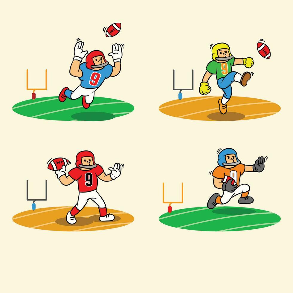 Cartoon American Football Player Jumping Catch On The Field vector