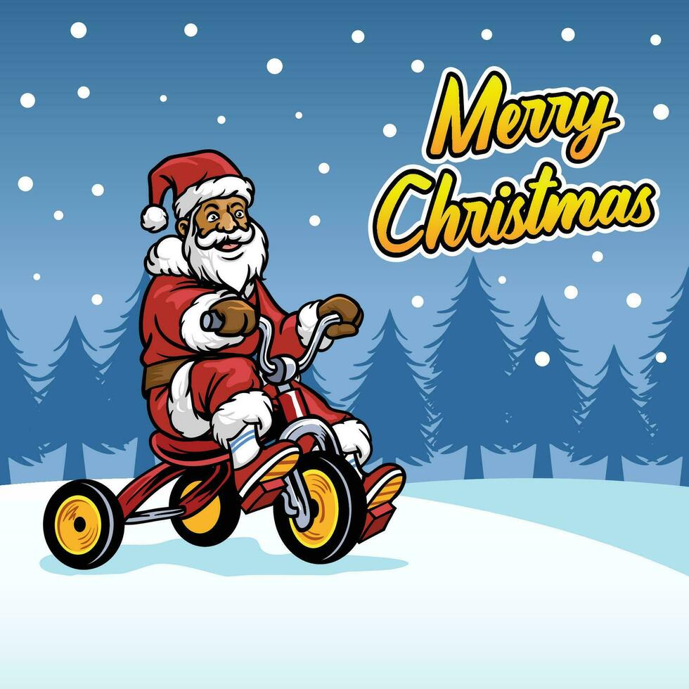Santa Claus Ride Three Wheel Bicycle vector