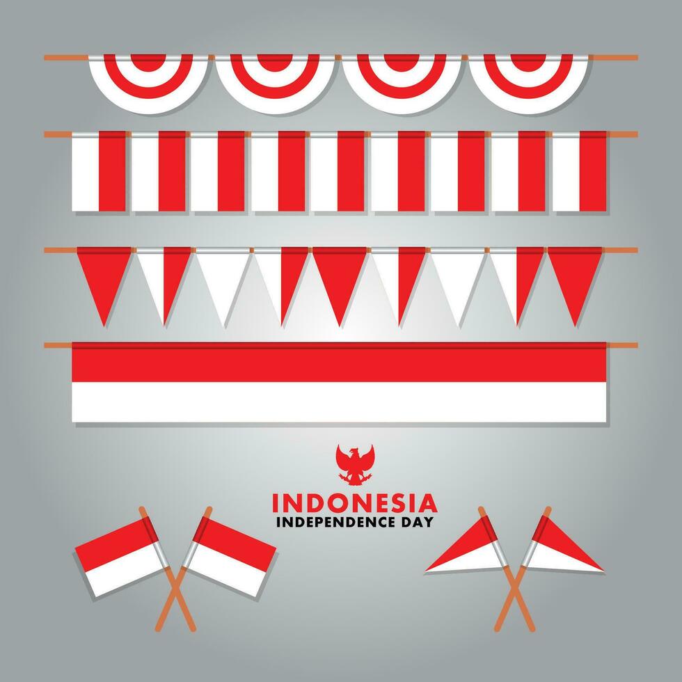 decorativo Indonesia bandera vector conjunto para independencia día