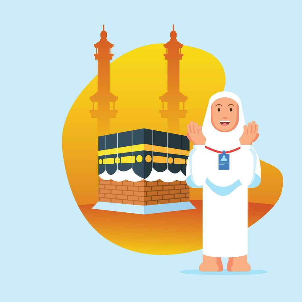 hembra hajj peregrinaje orar cerca kaaba vector