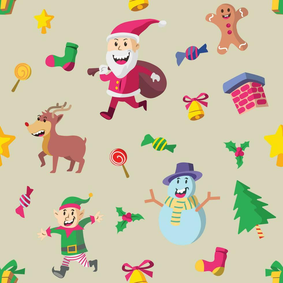 Cute Christmas Character Seamless Pattern vector