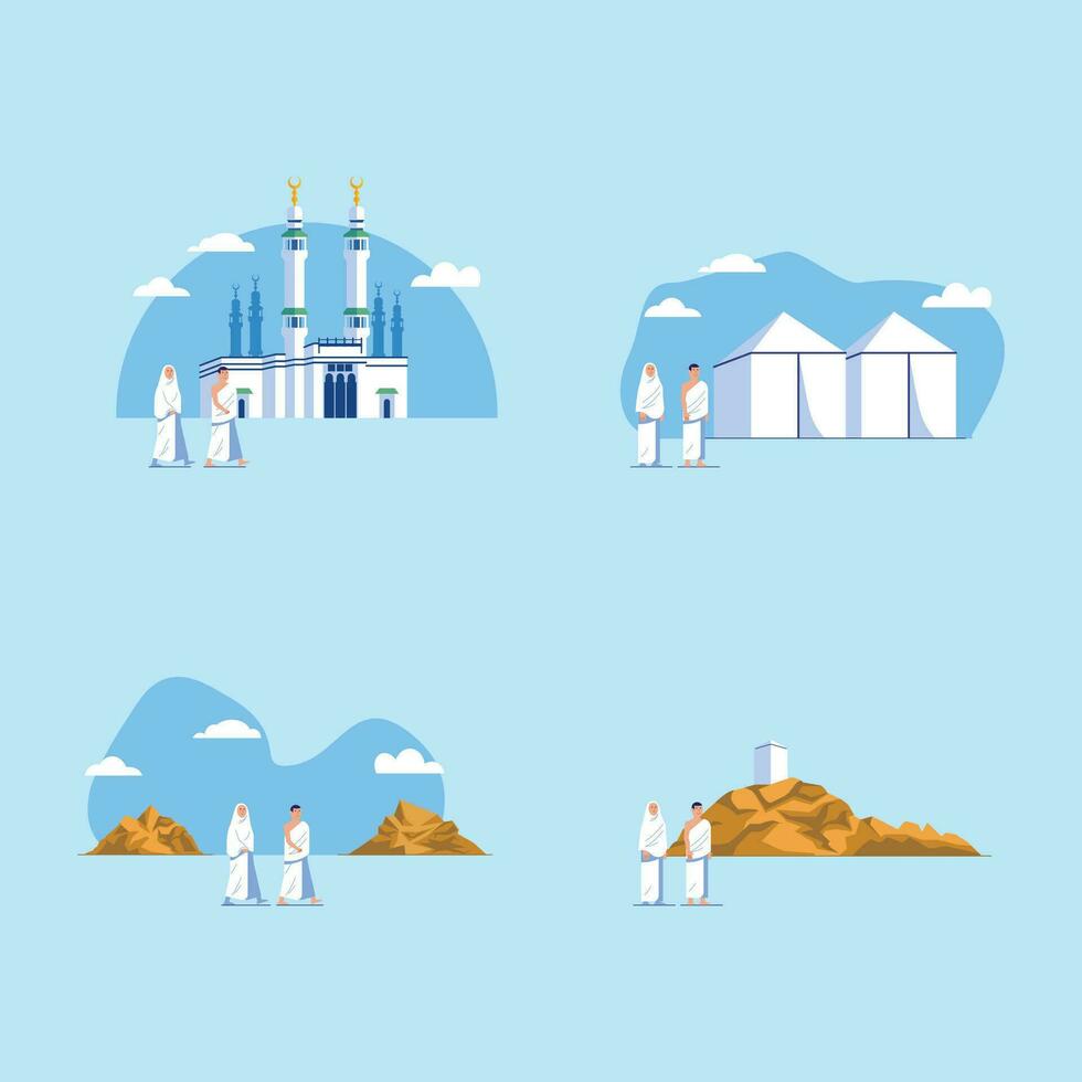 Couple Of Hajj Pilgrimage Religious Activity vector