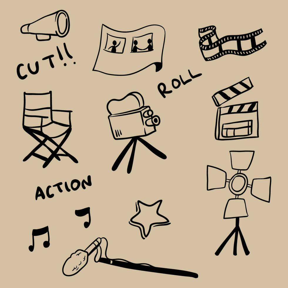 Cinema Production Stuff Handdrawn Graphic Set vector