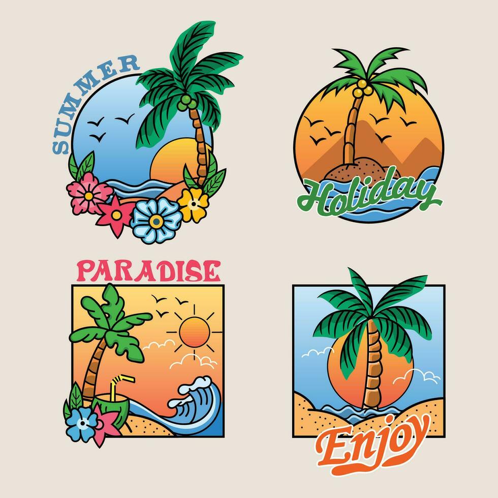 Paradise Palm Tree Cheerful Badge Collection vector