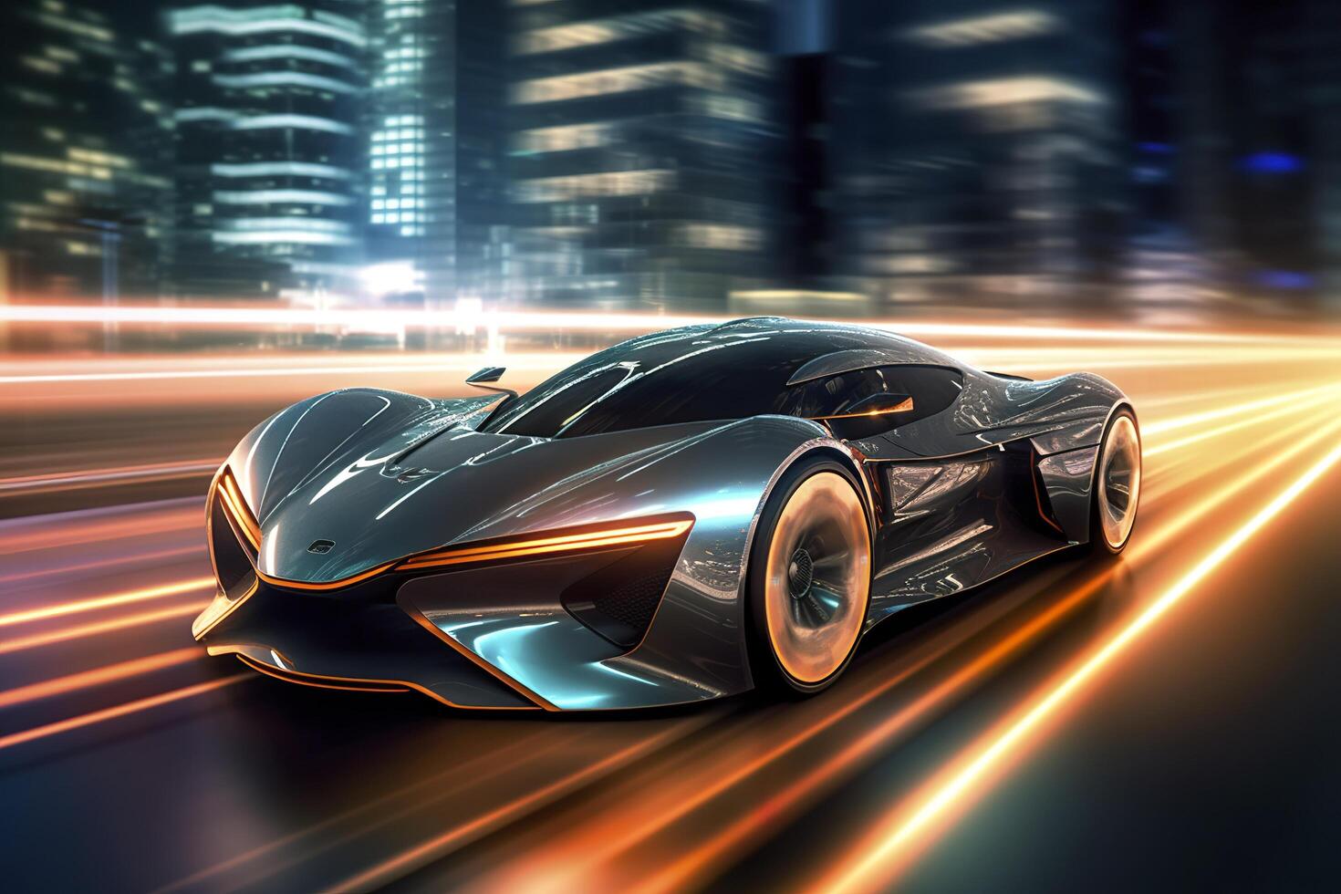 Fast Shutter Speed Creates Dynamic and Action Packed Image of Futuristic Car. photo