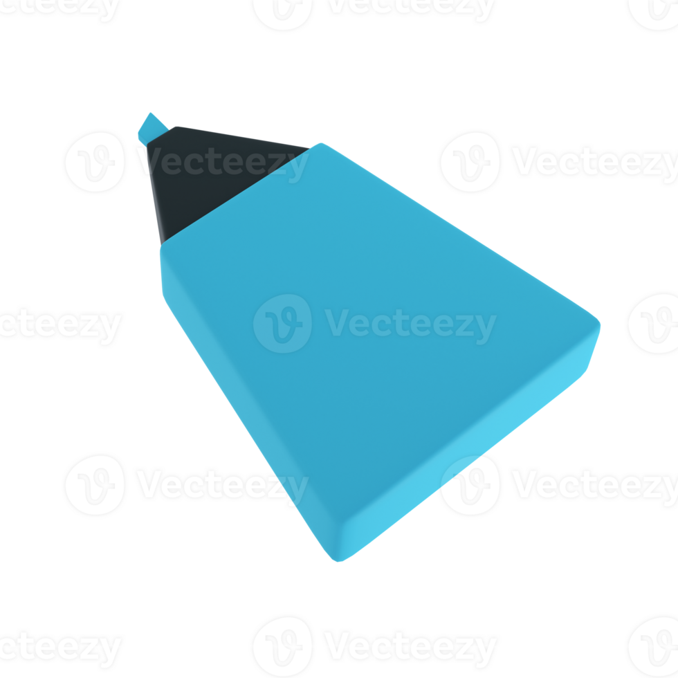 3d blue highlighter marker icon for school office. Stationery important message symbol illustration rendering editable isolated transparent png