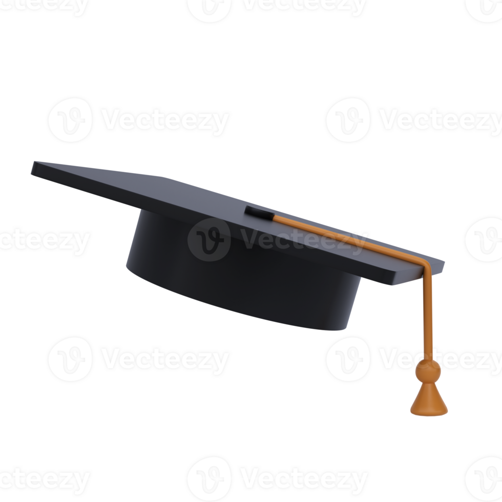 Graduation university or college black cap 3d icon education realistic illustration isolated transparent png. Element for degree ceremony and educational programs design png