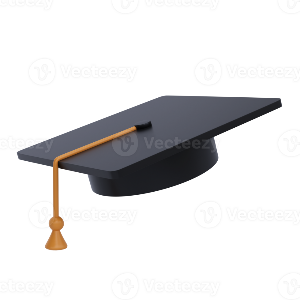 Graduation university or college black cap 3d icon education realistic illustration isolated transparent png. Element for degree ceremony and educational programs design png