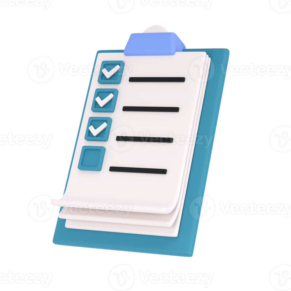 3d blanco portapapeles icono tarea administración que hacer cheque lista en turquose avión antecedentes. trabajo proyecto plan concepto, aislado transparente png, destino plan. productividad Lista de Verificación png