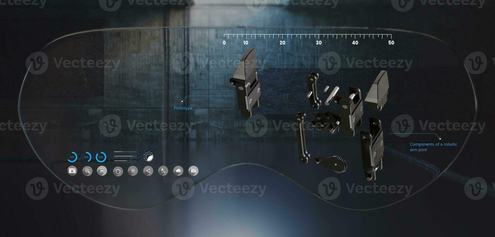 mR glasses VR glasses virtual reality display simulator Technology simulation industry AR optics science 3D illustration photo