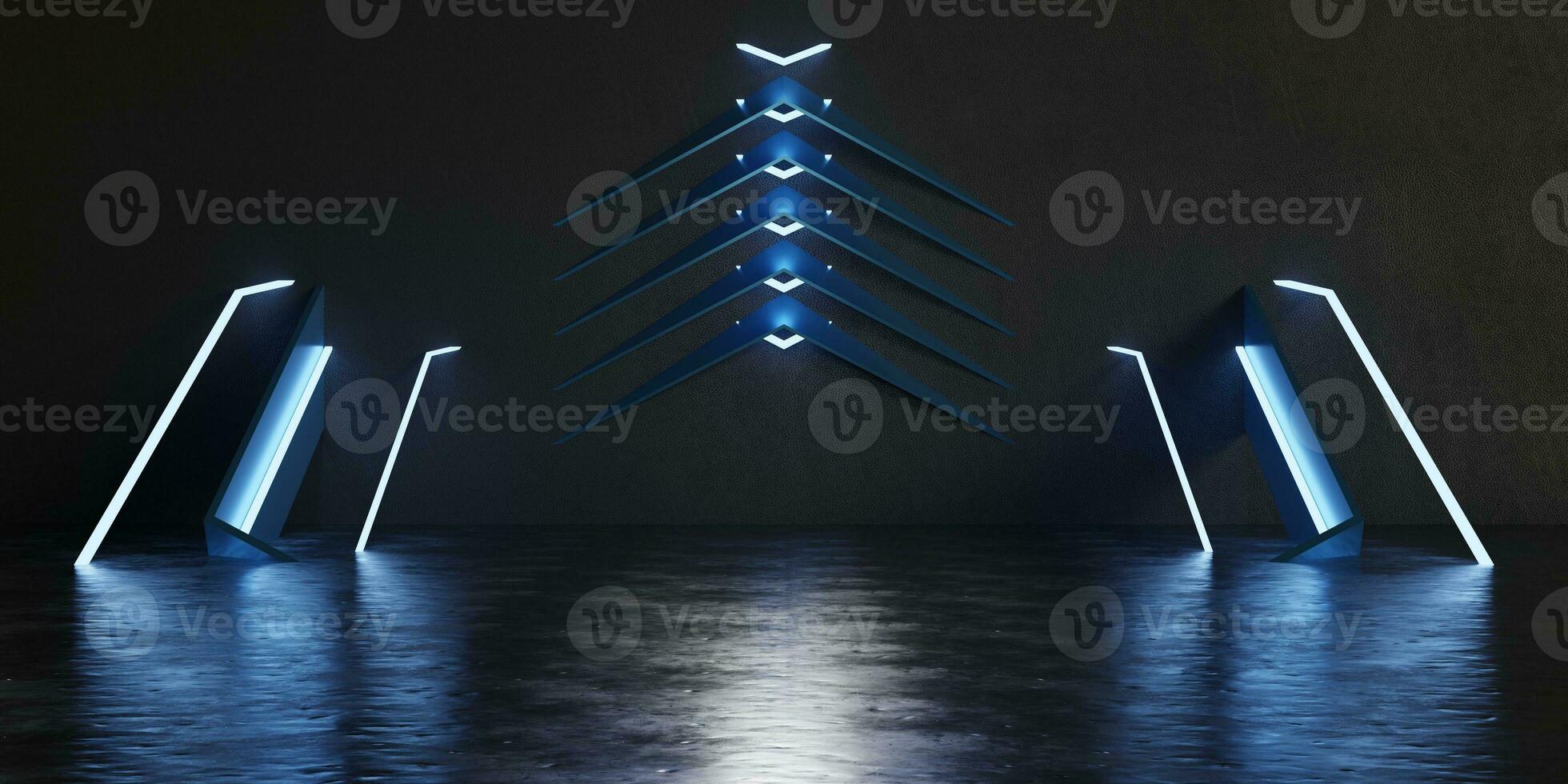 Neon light stage. LED technology background Stage show 3D illustration of modern scene photo