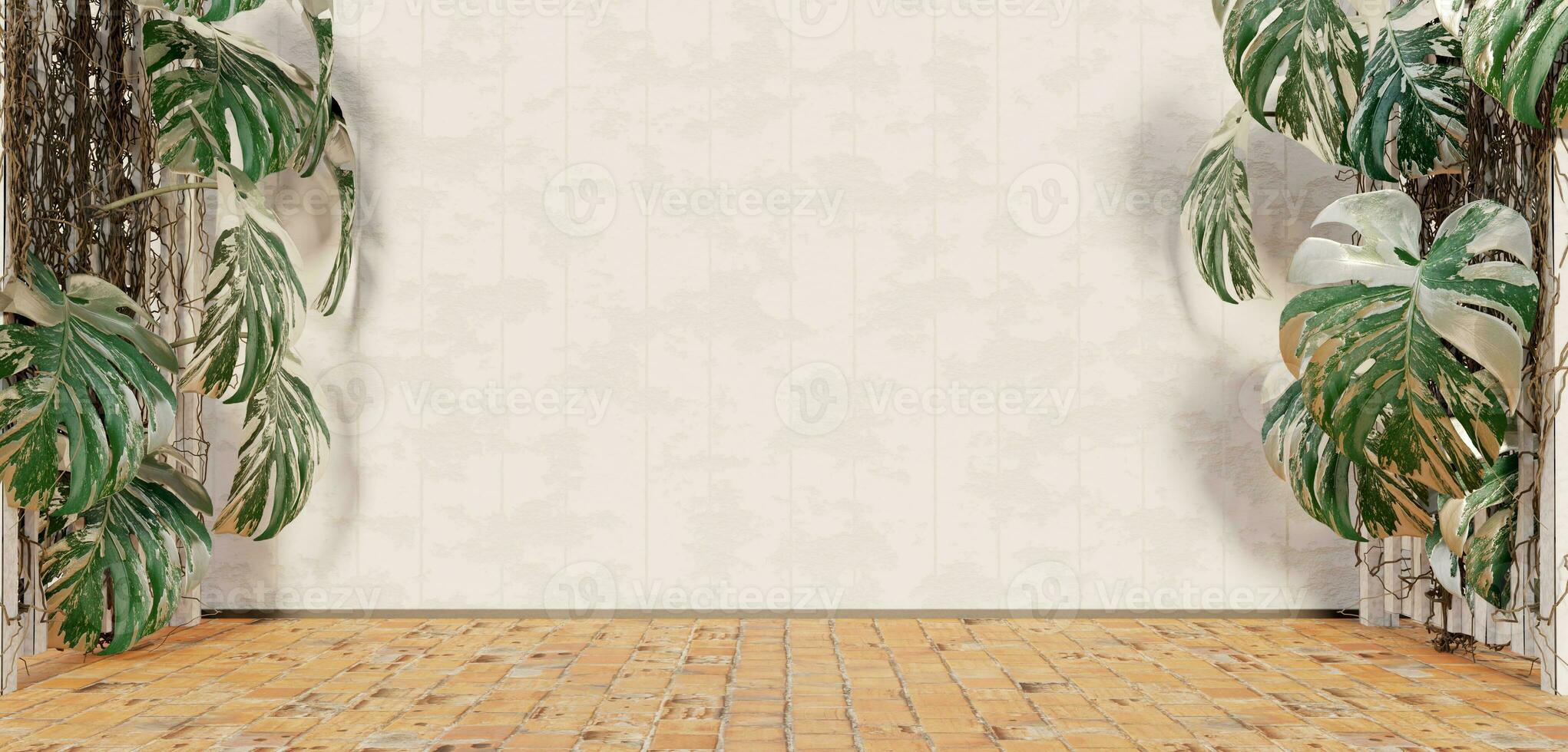 Floor and wall Scene with leaves in the house empty room 3D illustration photo