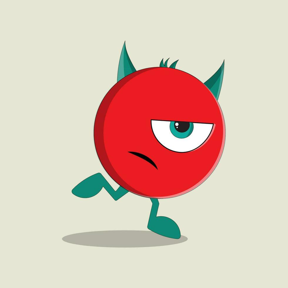 a cartoon monster red with horns and one eyes vector