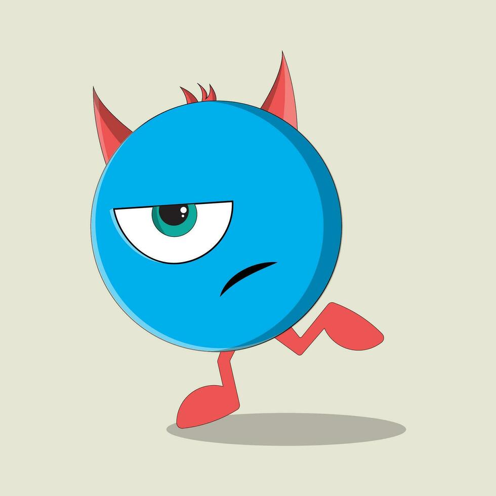 cartoon blue monster with horns and one eyes to running vector