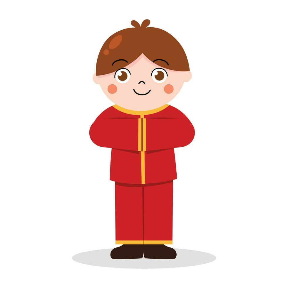niña y chico vistiendo chino atuendo para ilustración. contento chino nuevo año vector
