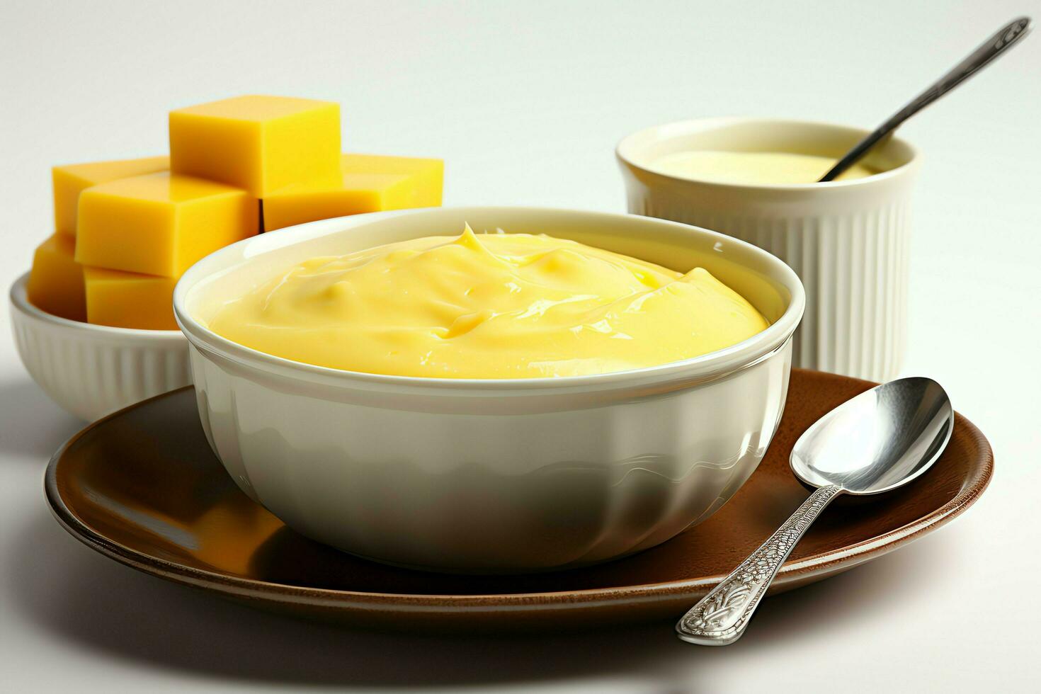 A delicious corn soup food with vegetables in a bowl. Winter food and high protein soup meal concept by AI Generated photo