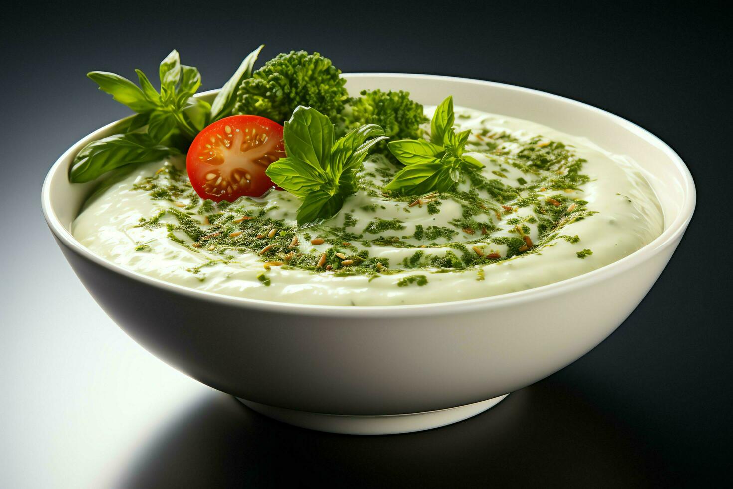 A delicious vegetables soup food in a bowl. Winter food and high protein soup meal concept by AI Generated photo