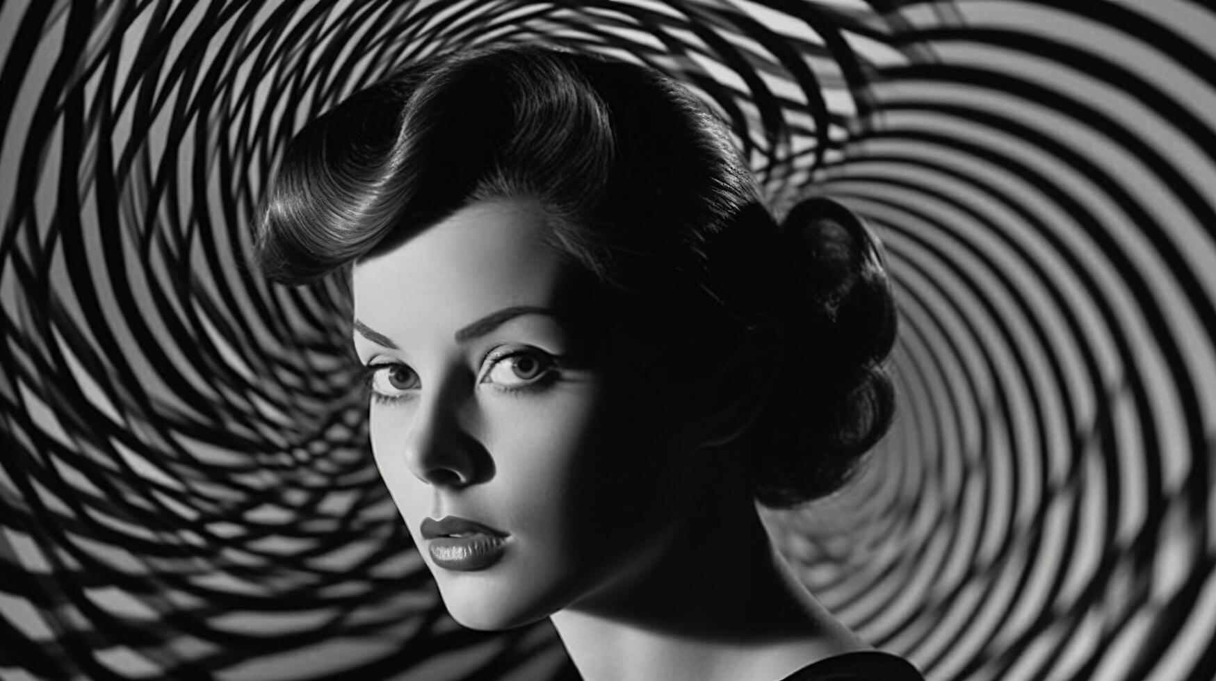 Black and white photo of a pretty girl, woman, stock photography, pattern, vintage,