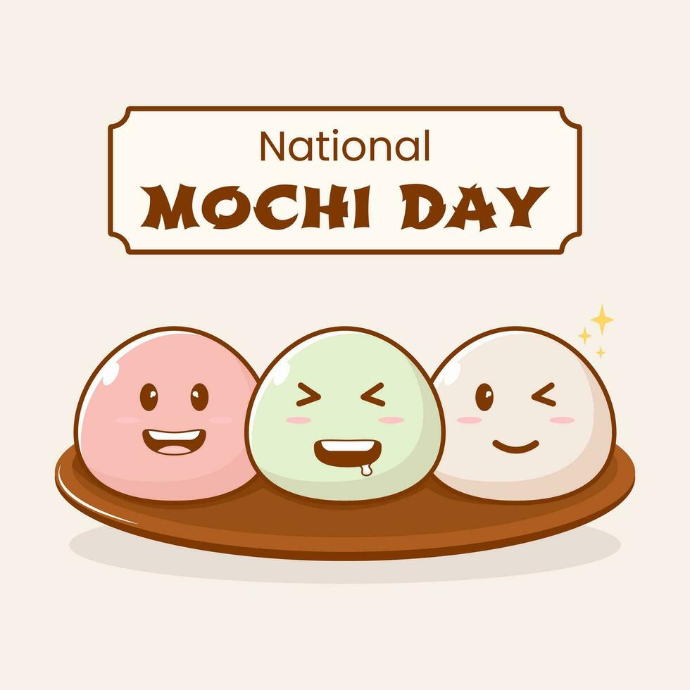 gracioso kawaii Japón tradicion dulce mochi vector ilustración bueno para nacional mochi día