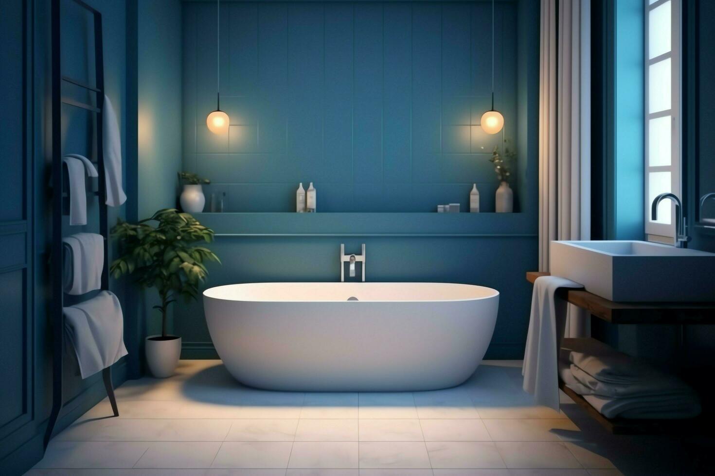 Interior design of a nice modern bathroom. 3D rendering modern toilet or bathroom in hotel or house concept by AI Generated photo