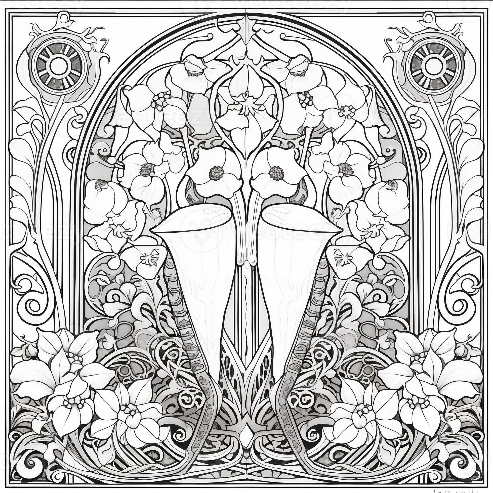 Art Nouveau Coloring Page 26596005 Stock Photo at Vecteezy