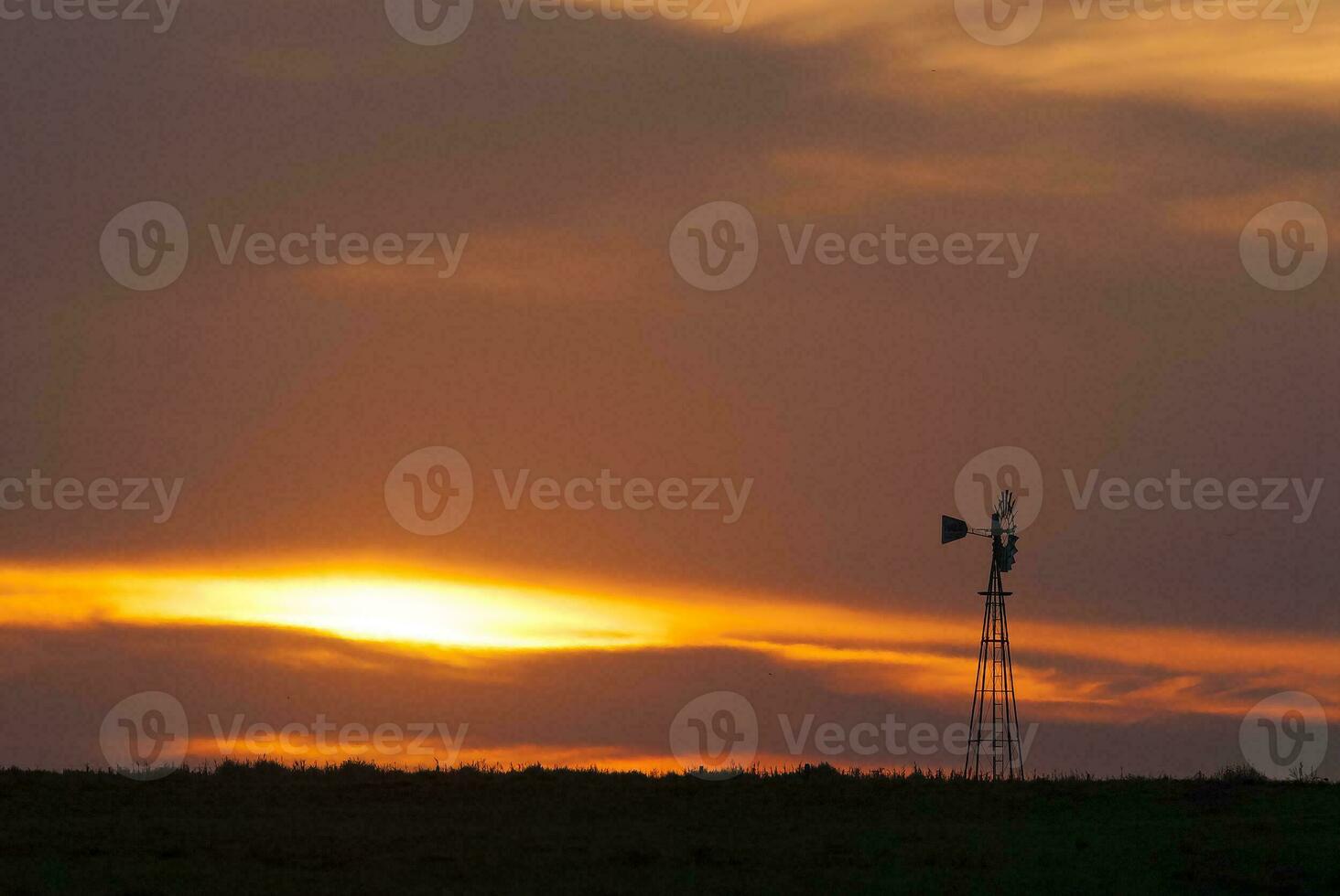 a sun setting over a field with trees and grass photo