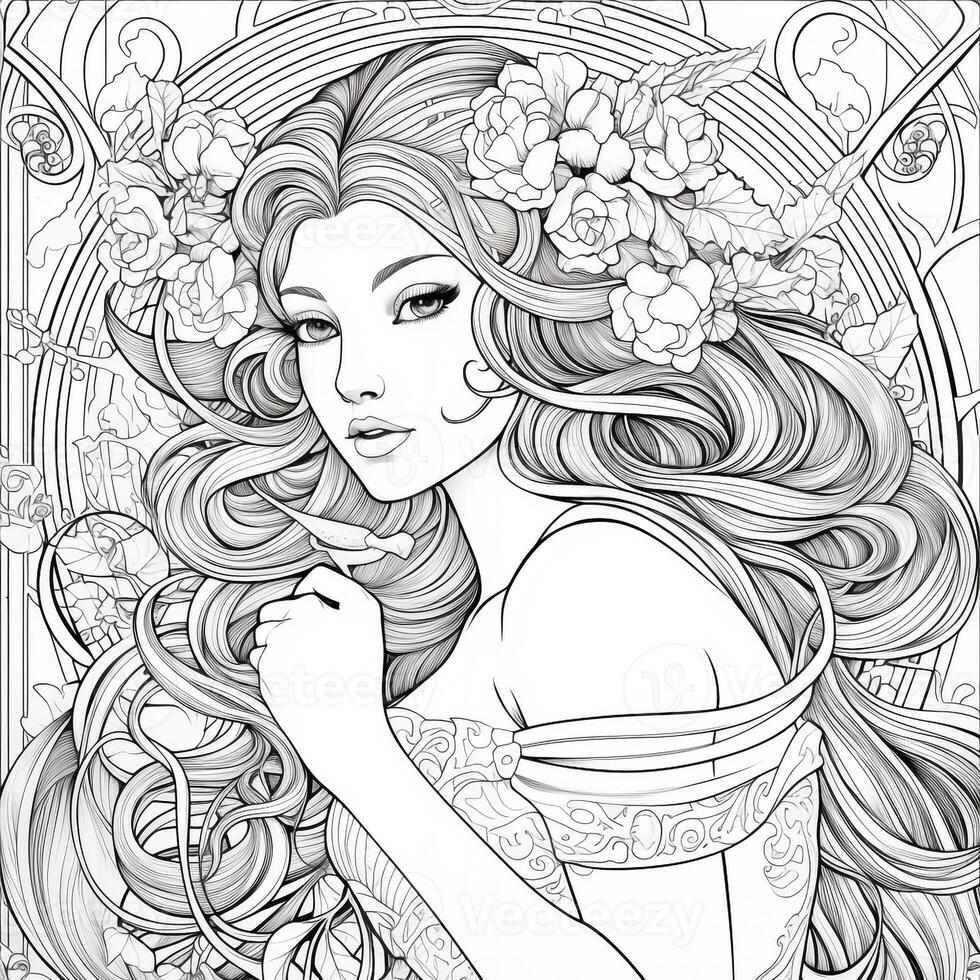 Art Nouveau Coloring Page 26597122 Stock Photo at Vecteezy