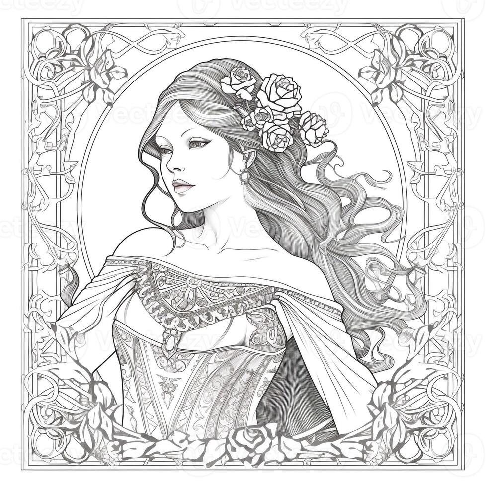 Art Nouveau Coloring Page 26597138 Stock Photo at Vecteezy