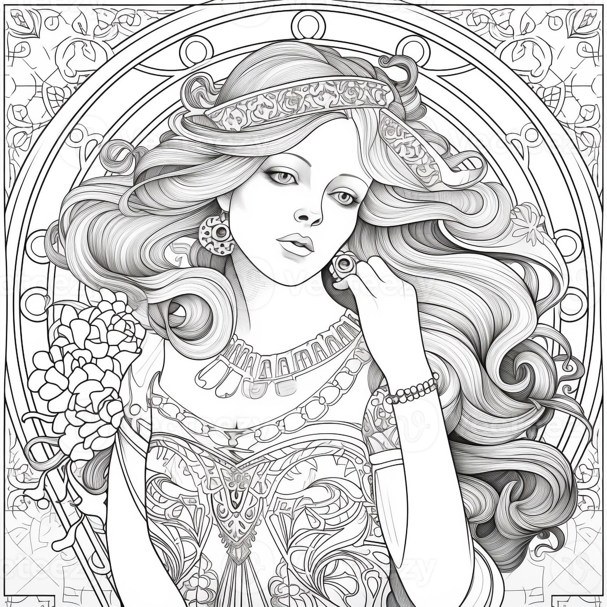 Art Nouveau Coloring Page 26597139 Stock Photo at Vecteezy