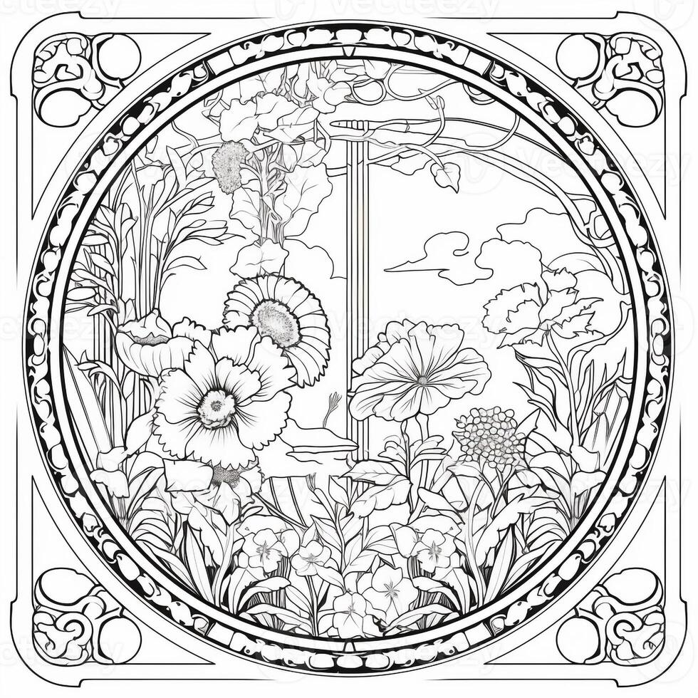 Art Nouveau Coloring Page 26597309 Stock Photo at Vecteezy