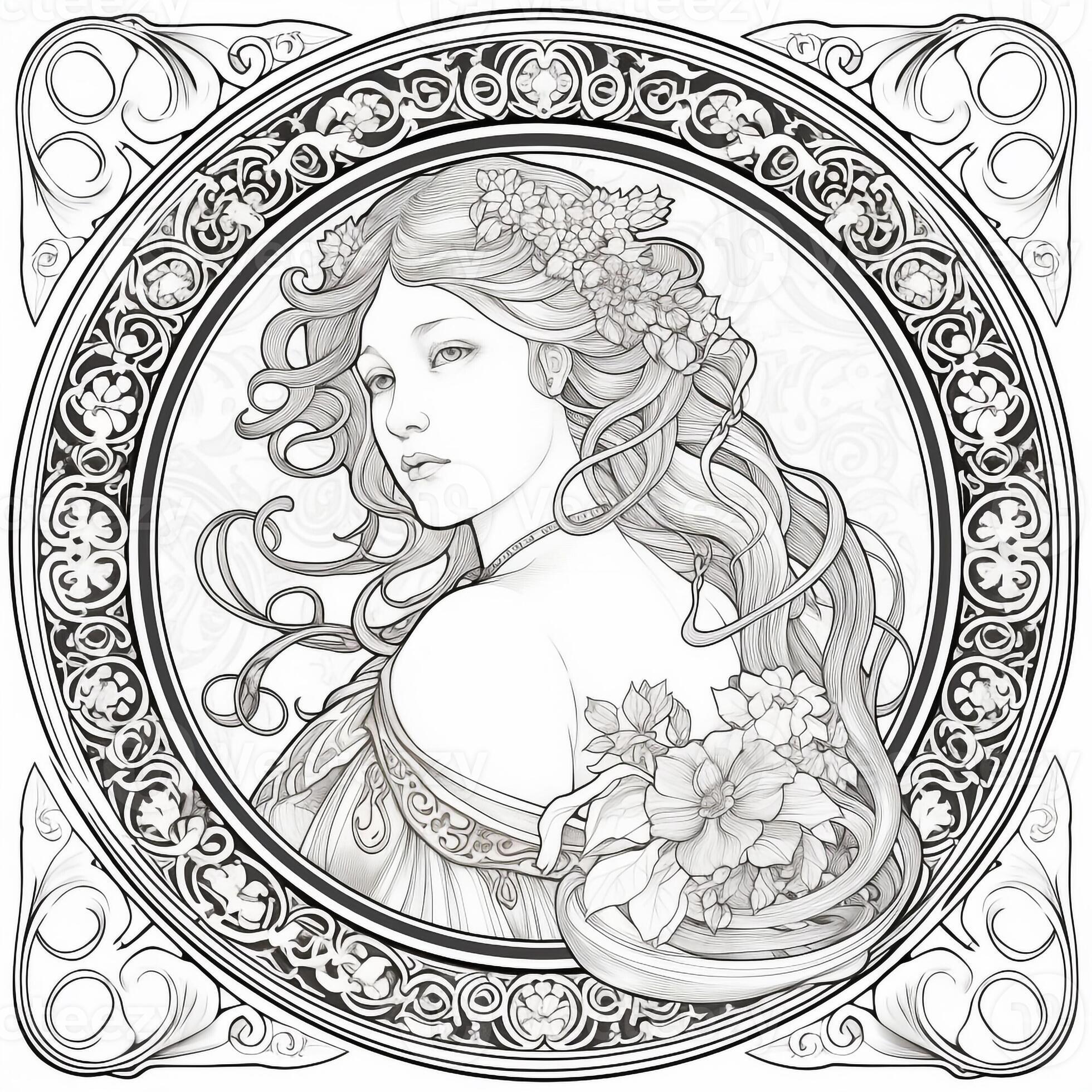 Art Nouveau Coloring Page 26597352 Stock Photo at Vecteezy