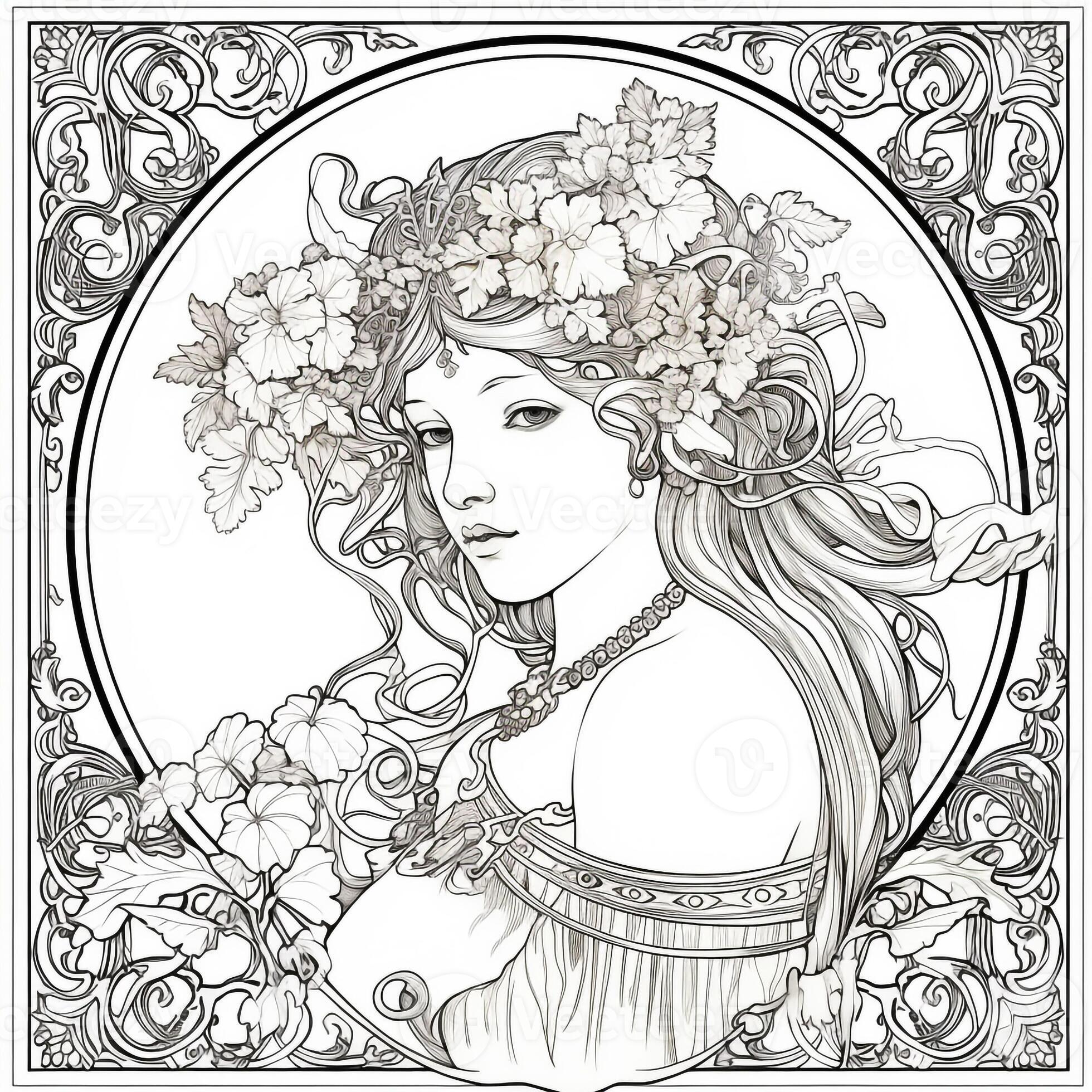 Art Nouveau Coloring Page 26597478 Stock Photo at Vecteezy