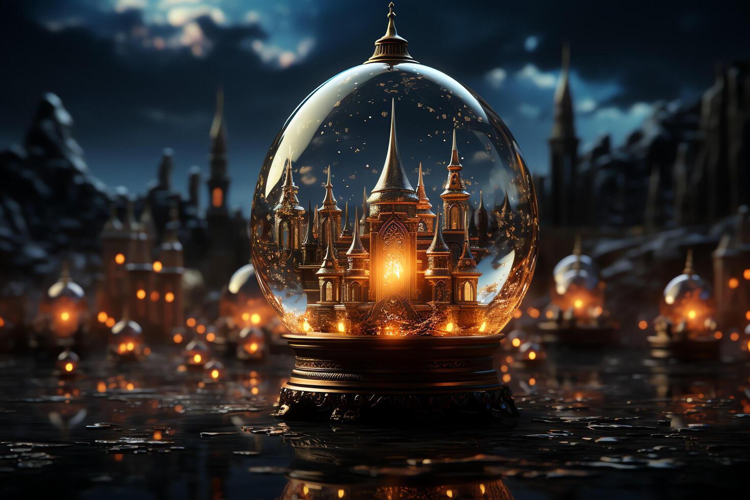 Eid mubarak and ramadan kareem greetings with islamic lantern and mosque. Eid al fitr background. Eid al fitr background of window concept by photo