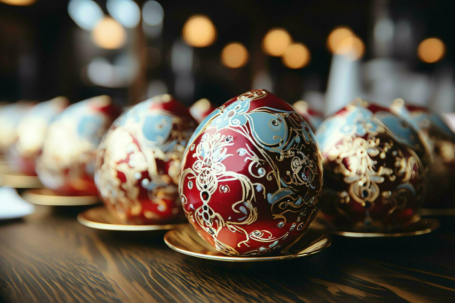 Easter day concept in living room with bunny, sweets or many colorful decorative easter eggs. Painted eggs on straw nest and flower. Easter celebration. Easter day background by AI Generated photo