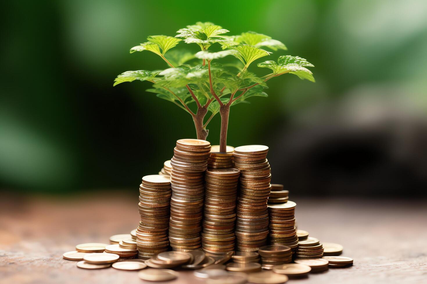 negocio crecimiento con un creciente árbol en un moneda. demostración financiero desarrollos financiero planificación concepto por ai generado foto