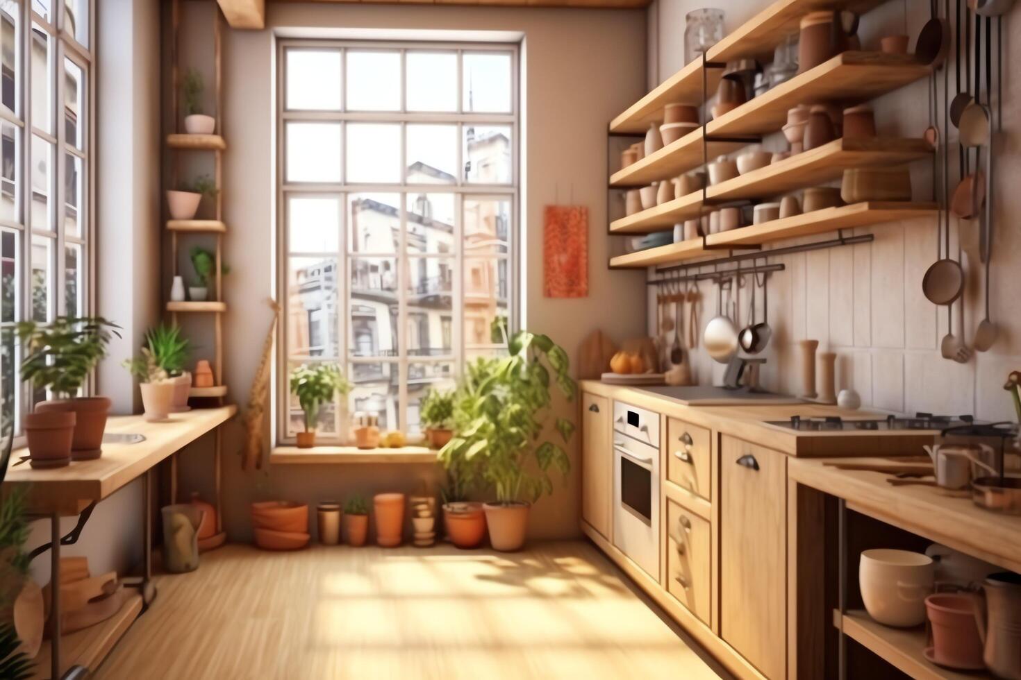 Modern kitchen interior design in apartment or house with furniture. Luxury kitchen home scandinavian concept by photo