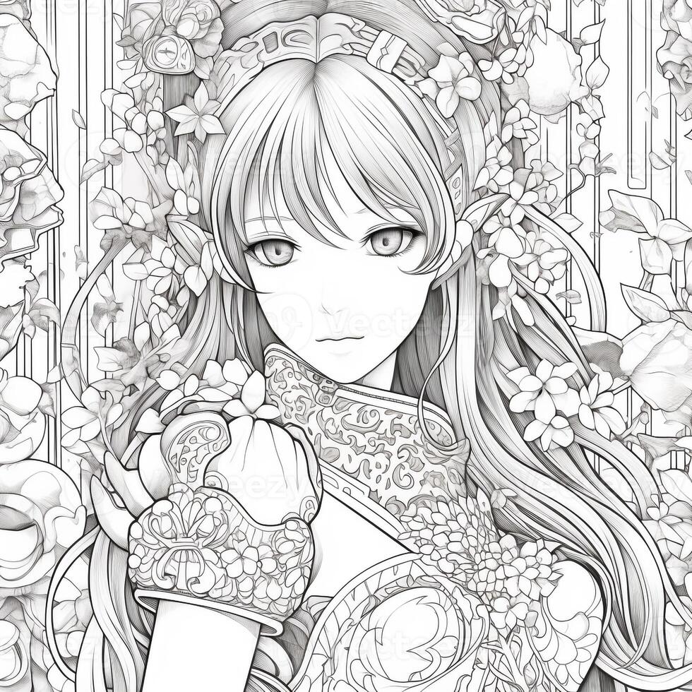 Fantasy Anime Girl Coloring pages photo