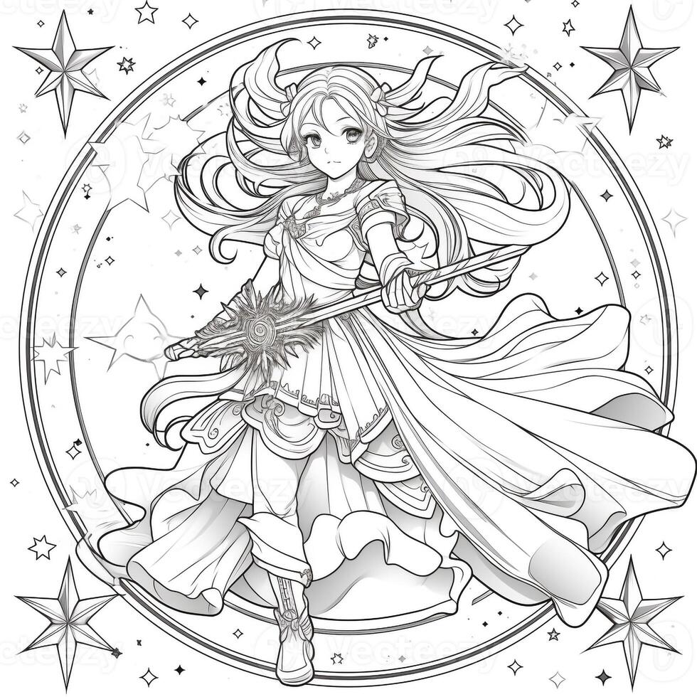 Fantasy Anime Girl Coloring pages photo