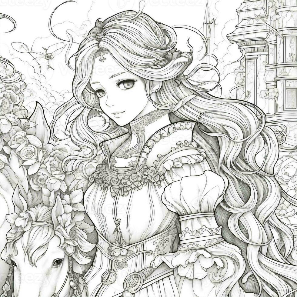 Fantasy Anime Girl Coloring pages photo