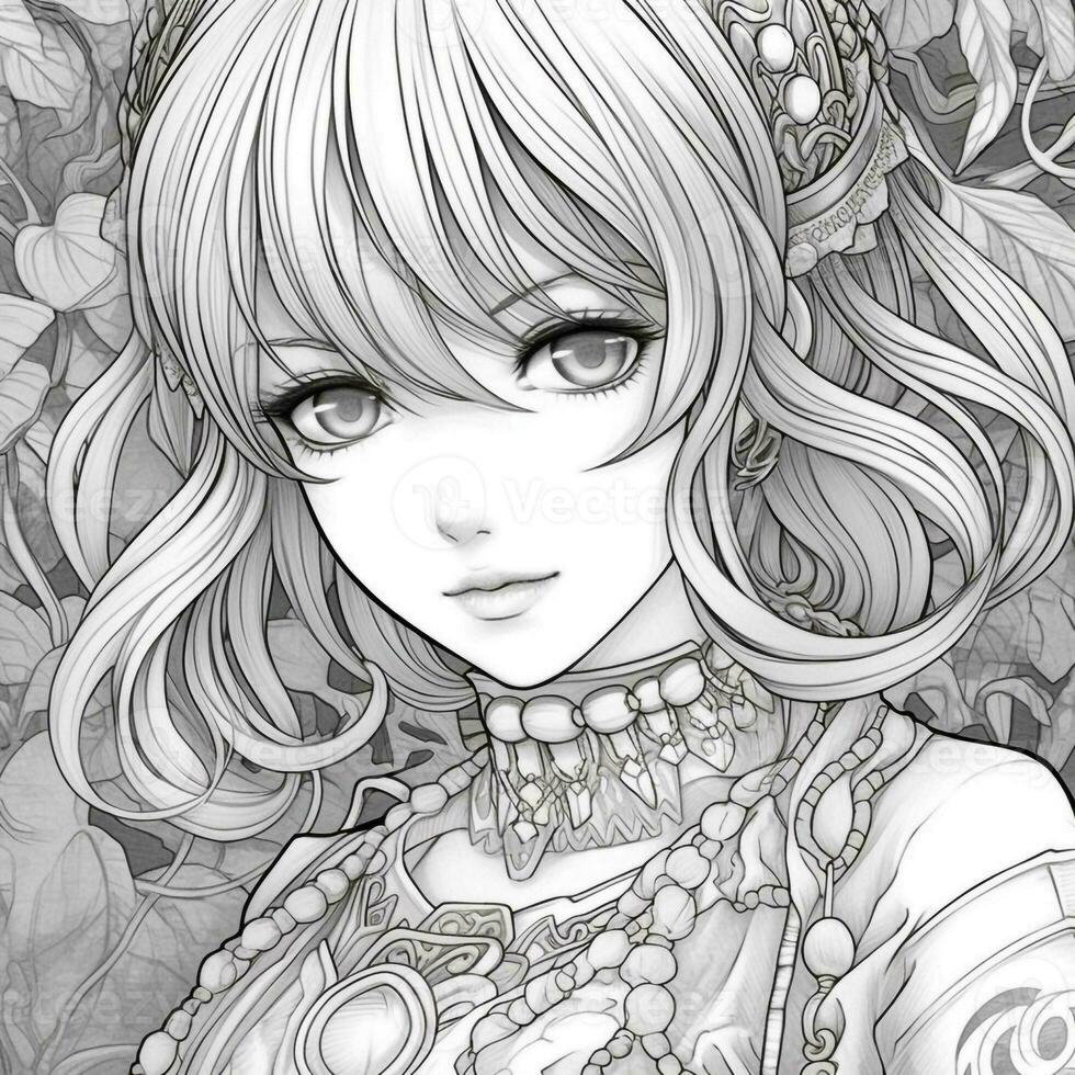 Fantasy Anime Girl Coloring pages photo