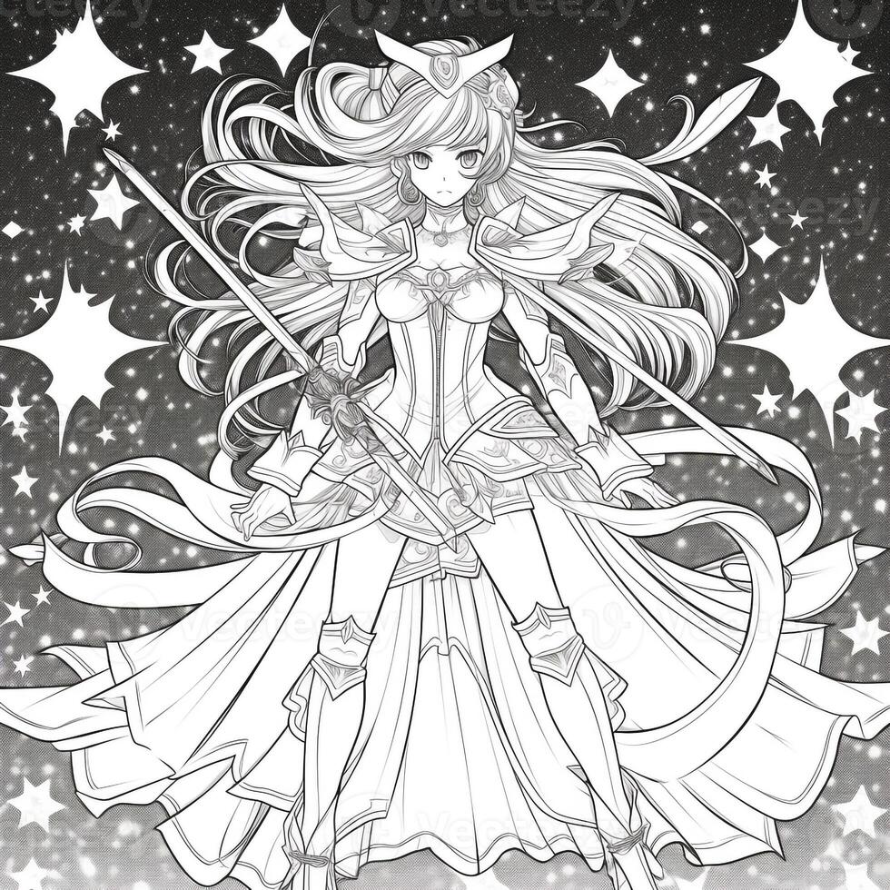 Fantasy Anime Girl Coloring pages photo