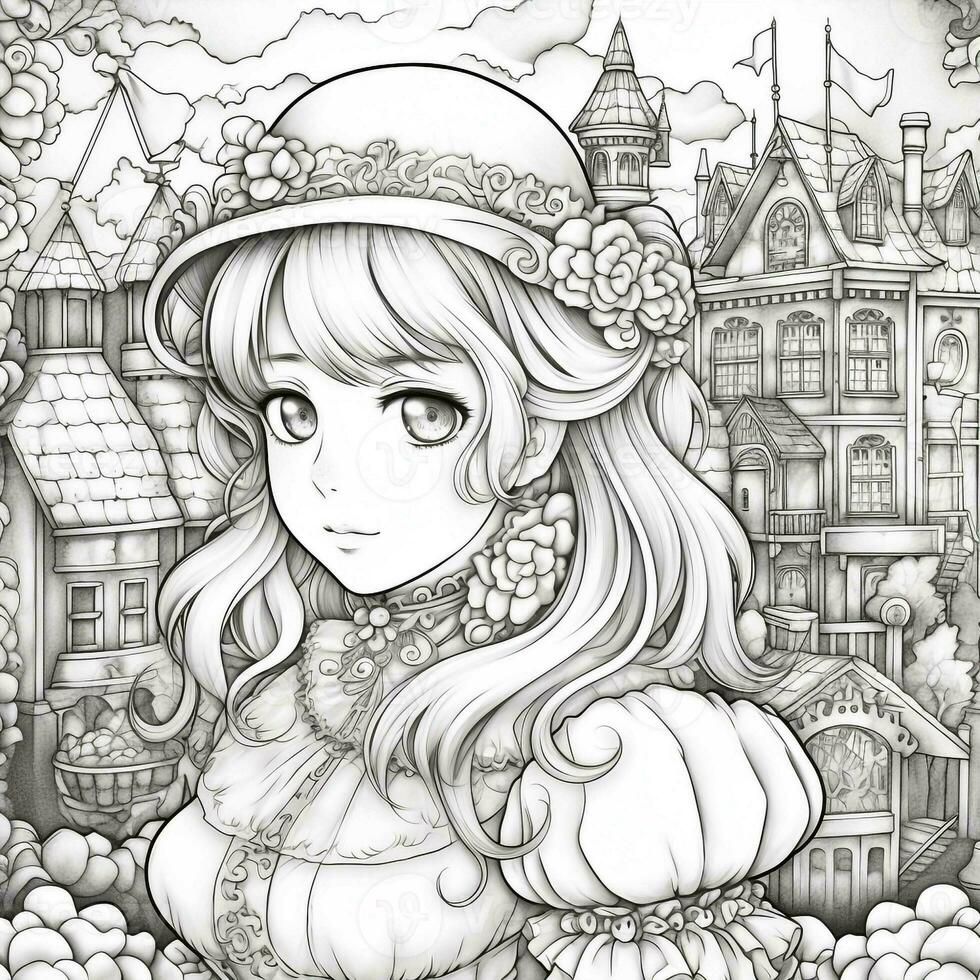 Fantasy Anime Girl Coloring pages photo