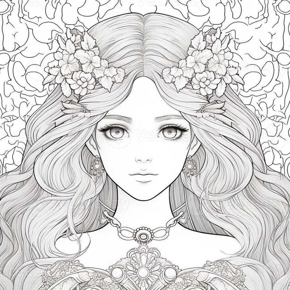 Fantasy Anime Girl Coloring pages 26602513 Stock Photo at Vecteezy