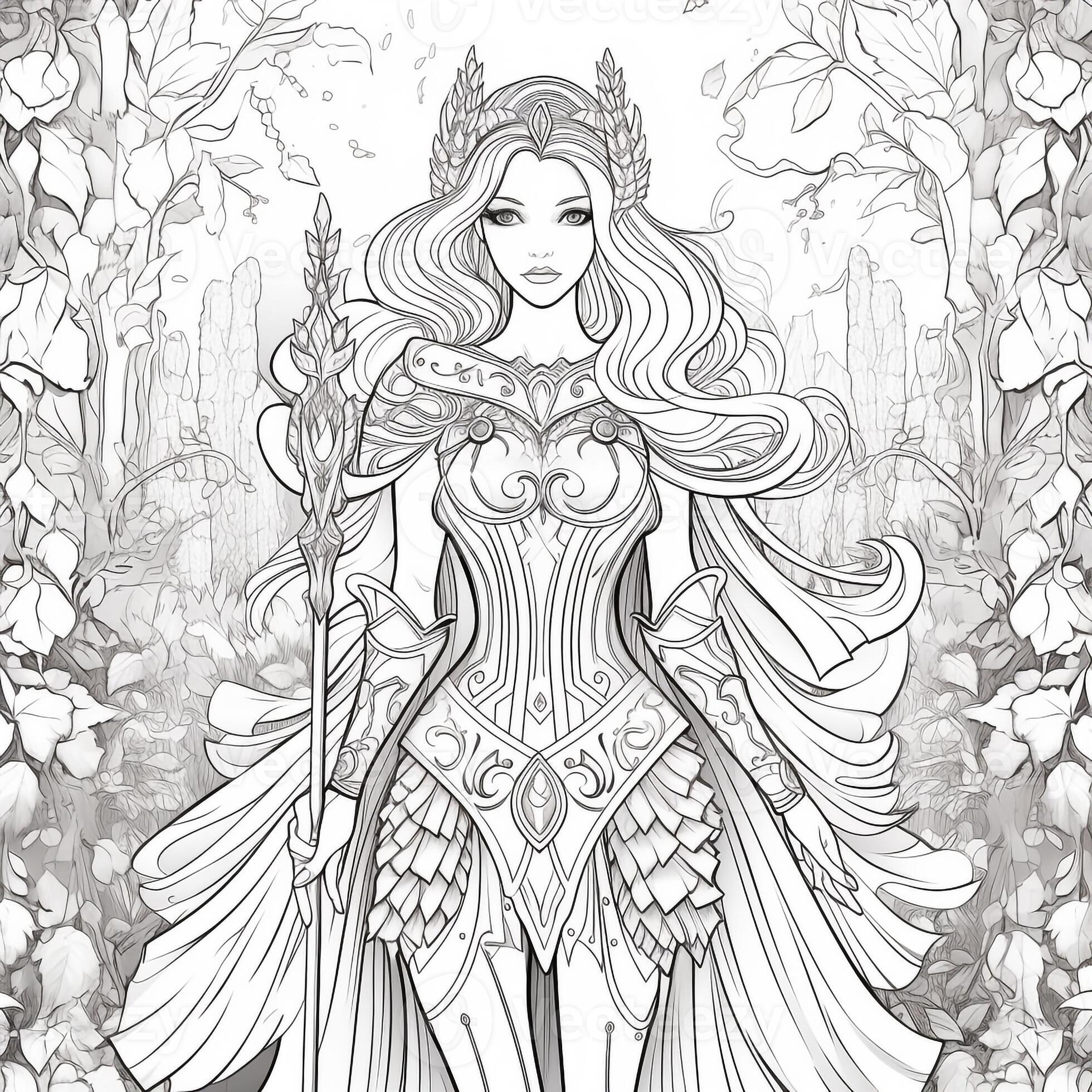 Fantasy Anime Girl Coloring pages 26602520 Stock Photo at Vecteezy