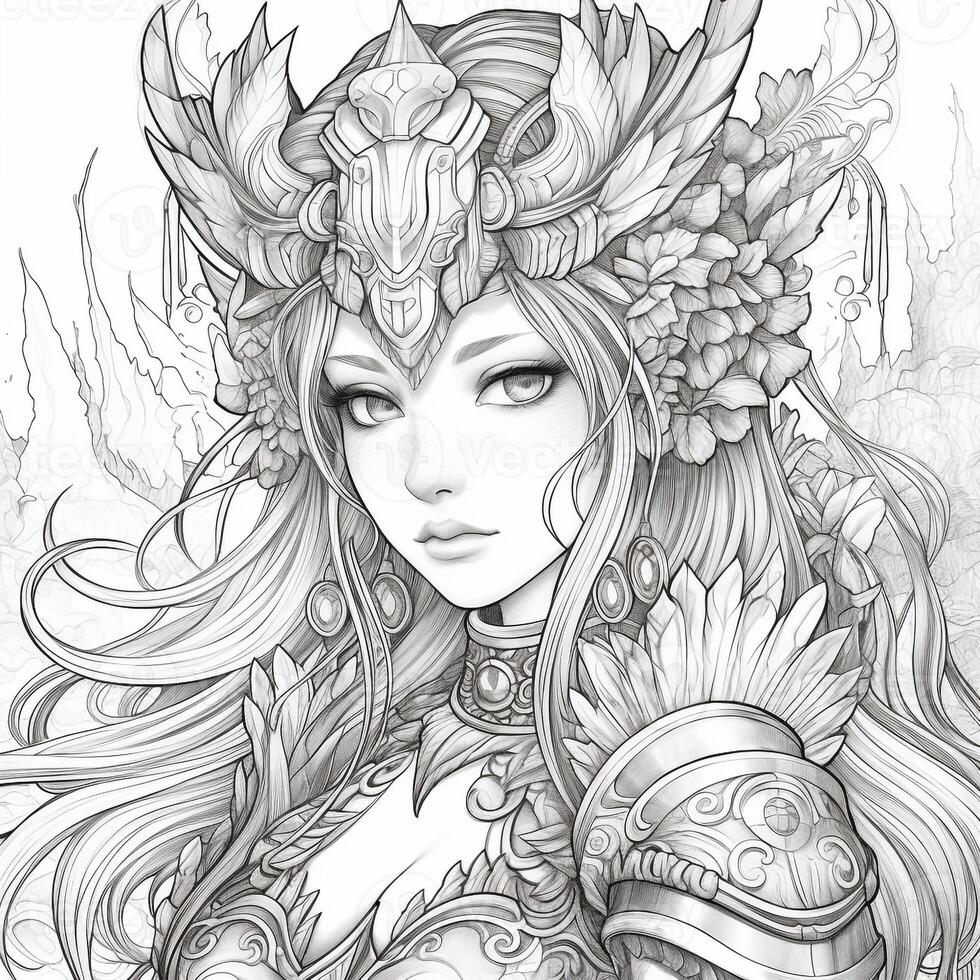 Fantasy Anime Girl Coloring pages 26602544 Stock Photo at Vecteezy