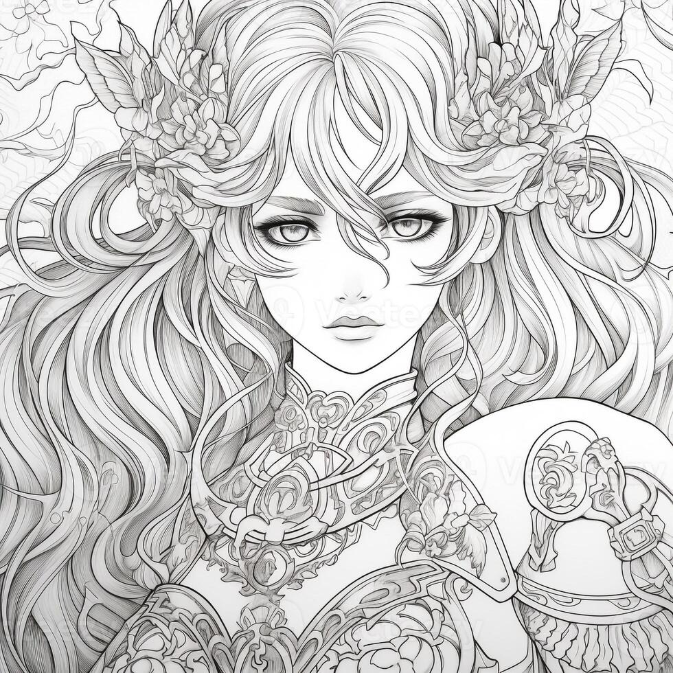 Fantasy Anime Girl Coloring pages 26602552 Stock Photo at Vecteezy