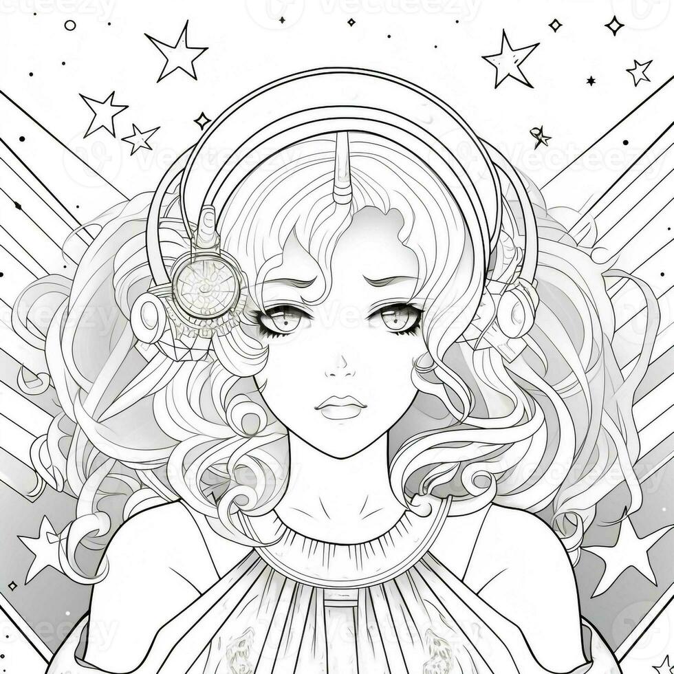 Fantasy Anime Girl Coloring pages photo