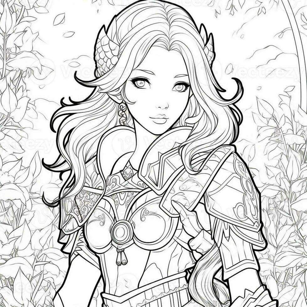 Fantasy Anime Girl Coloring pages photo