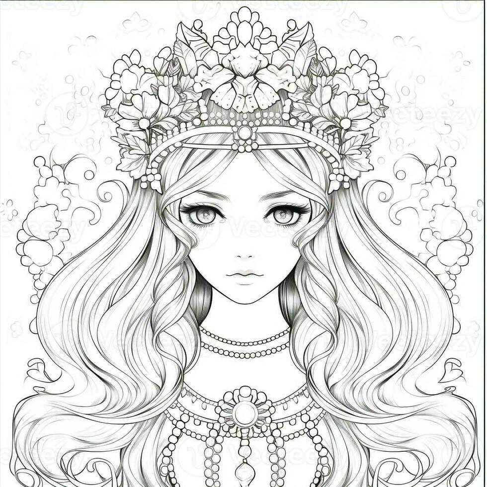 Fantasy Anime Girl Coloring pages 26602567 Stock Photo at Vecteezy