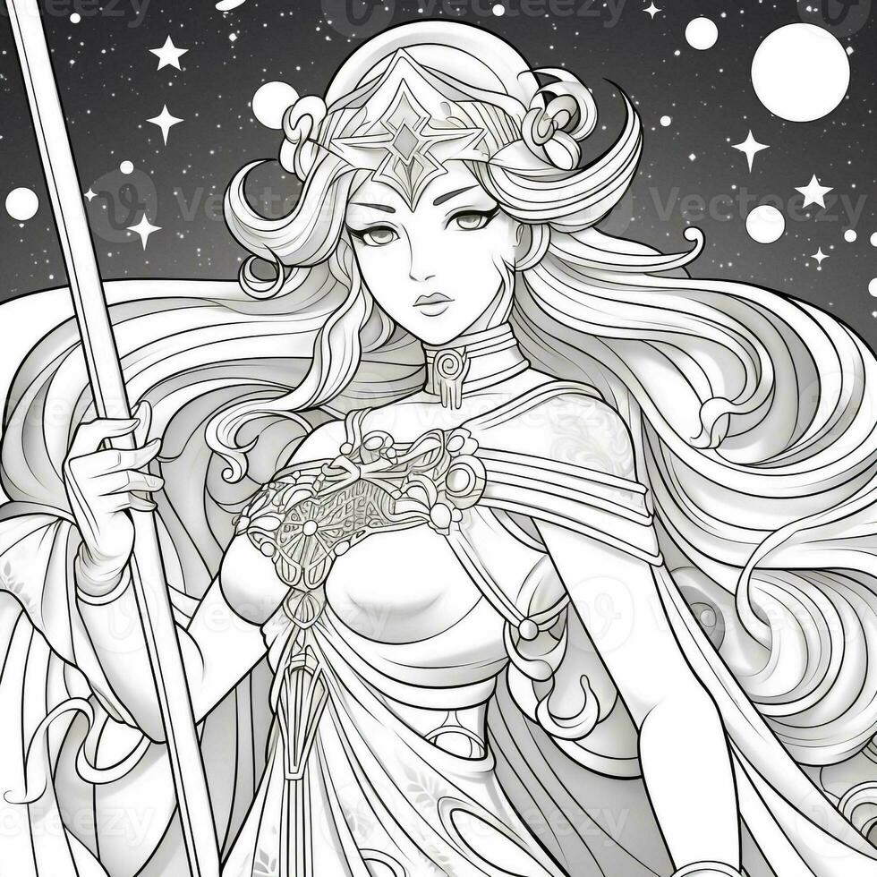 Fantasy Anime Girl Coloring pages photo